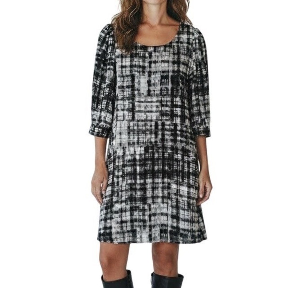 Heartsoul Women's Black White Plaid Lattice Back‎ Shift Dress XS Holiday Party